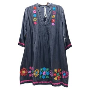 Uncle Frank Gray Floral Embroidered Tunic Dress Size Small Anthropologie
